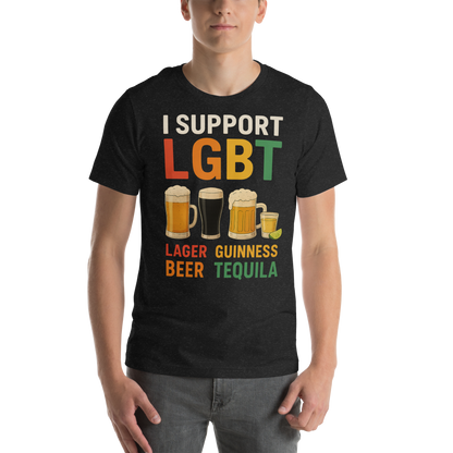 I Support LGBT: Lager-Guinness-Beer-Tequila T-shirt