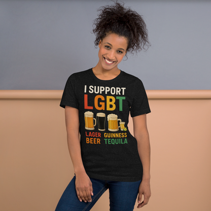 I Support LGBT: Lager-Guinness-Beer-Tequila T-shirt